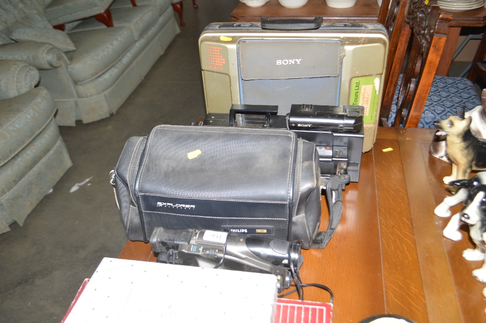 A Sony video 8 cameras and a Panasonic video camera