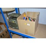 A box of Action Man dolls and equipment including