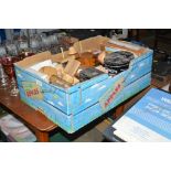 A box of wooden puzzle games and other games e
