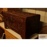 A carved Chinese camphor wood chest