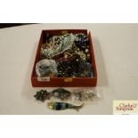 A tray box and contents of various beads; costume