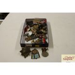 A tray box containing various military badges and