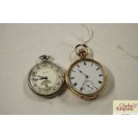 A gold plated pocket watch and an R. Stewart pocke