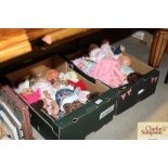 Two boxes of various 1970's and 80's dolls