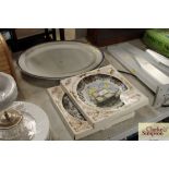 A meat plate and two collectable boat plates by Ch