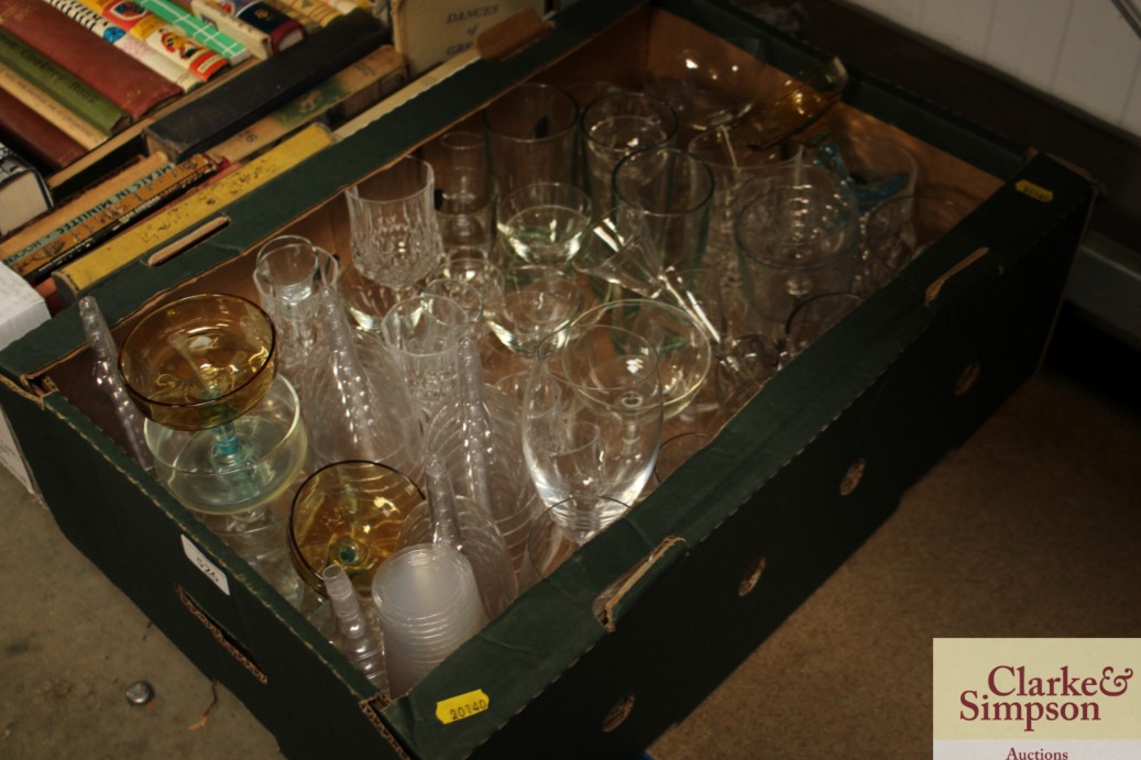 A box of various glassware