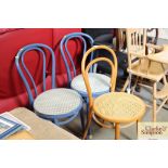 A pair blue painted bentwood chairs and one other