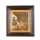 A 19th Century sand picture, in the manner of George Morland, 21cm x 19.5cm