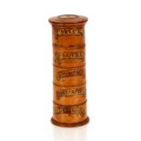 An early 19th Century sycamore five tier spice tower, labelled for "Mace", "Cloves", "Cinnamon", "