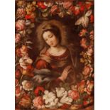 17th Century continental school, portrait study of a young maiden surrounded by flowers, unsigned