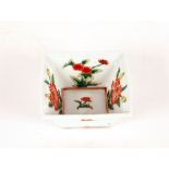 A small Chinese famille verte square shaped bowl, with floral decoration and clouds , 10cm dia.