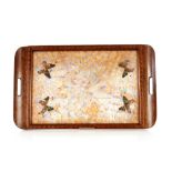 A butterfly wing decorated tray, 65cm