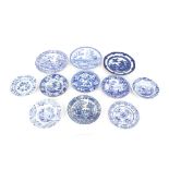 A collection of various small 19th Century blue and white transfer printed plates, including Ridgway