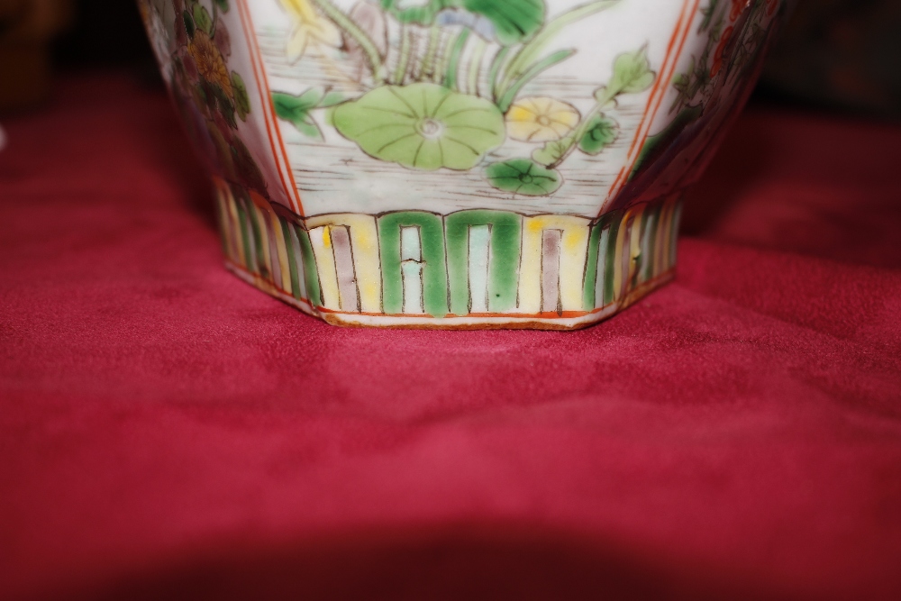 A 19th Century Chinese porcelain famille verte hexagonal vase, each panel decorated with birds, - Image 10 of 13