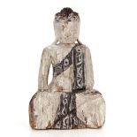 A large painted wooden figure, of a seated Chinese Deity, 40cm high