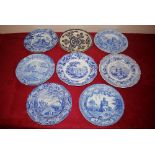 A Don Pottery blue and white transfer decorated plate, "Italian Scenes" a Spode "Caramanian"