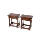 A near pair of 18th Century style oak joint stools, 40cm