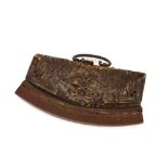 An antique Far Eastern combined leather tinder pouch and strike