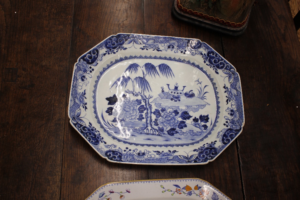 A 19th Century Chinese blue and white meat platter, decorated exotic garden scene, 41cm; a 19th - Image 3 of 10