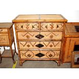 A late 19th Century bamboo chest, fitted two short and three long drawers, decorated with