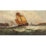 19th Century English school, "Shipping in a Harbour Entrance", oil on canvas, 25cm x 45cm
