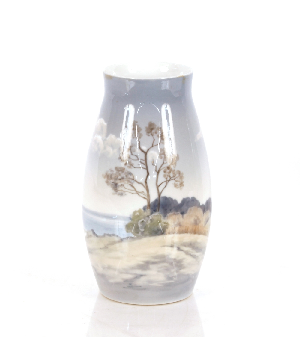 A Royal Copenhagen porcelain baluster vase, decorated by Bing & Grondahl decorated rural scene on - Image 2 of 2