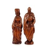 A pair of carved oak figures, of a Medieval knight and lady, 46cm