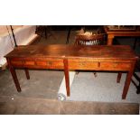 An antique elm side table, fitted four long drawers, 189cm wide x 75cm high x 50cm deep