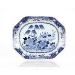 A 19th Century Chinese blue and white meat platter, decorated exotic garden scene, 41cm; a 19th