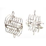 A George V silver six division toast rack, raised