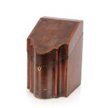 A George III mahogany and satin wood cross banded knife box, of Arc en Arbelette form(interior