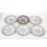 Six various 19th Century blue and white "Asiatic Pheasant" pattern plates