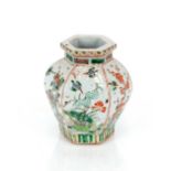 A 19th Century Chinese porcelain famille verte hexagonal vase, each panel decorated with birds,