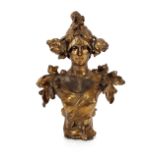 A gilded Art Nouveau bust, depicting a young maiden with flowers in her hair, 47cm high