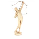 Neils Holme 1806-1933, a pottery sculpture of a naked archer, holding brass bow and arrow dated