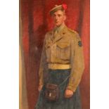 "Eadie", study of a Scottish soldier, signed oil on canvas, dated '54, 75.5cm x 50.5cm