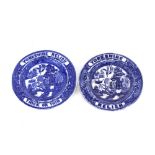 Two late 19th / early 20th Century blue and white plates, one transfer printed "Yorkshire Relish";