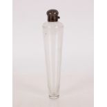 A glass and silver plate mounted hunting flask, of tapering form, 24cm long