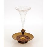 A bronzed and cut glass table epergne, 35cm high