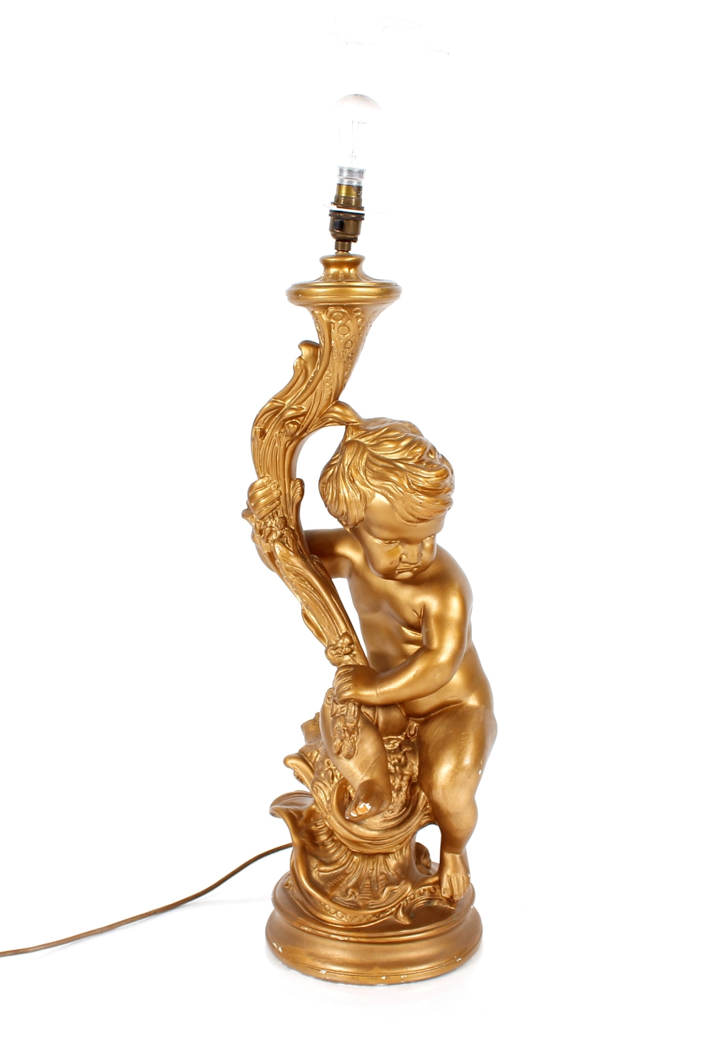 A decorative gilt cherub lamp, 69cm high