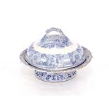 A 19th Century blue and white fotted dish and cover, impressed "Real Ironstone China"