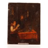 19th Century school, study of a tavern interior with figures gaming, oil on panel, 27cm x 21cm (