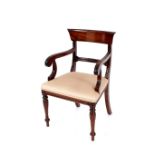 A set of eight William IV style mahogany bar back dining chairs, having carved foliate motifs to the