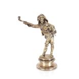 A plated figure of a Medieval musician, 16cm high