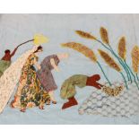 An American Folk Art embroidery, having gilt thread decoration, unframed, 65cm x 78cm