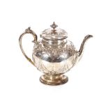A Victorian silver teapot, by The Barnards, foliate embossed decoration, London 1853, 25oz