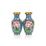 A pair of cloisonné baluster vases, 23cm high