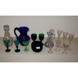 A collection of various Victorina and later glassware, to include a triple ring necked decanter,