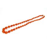 A string of amber beads, 74cm long