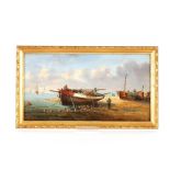 19th Century school, study of fisherman bringing in the catch, indistinctly signed oil on board,